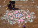 Competition de kolam, ils sont fait de poudre de couleurs, Mamalapuram